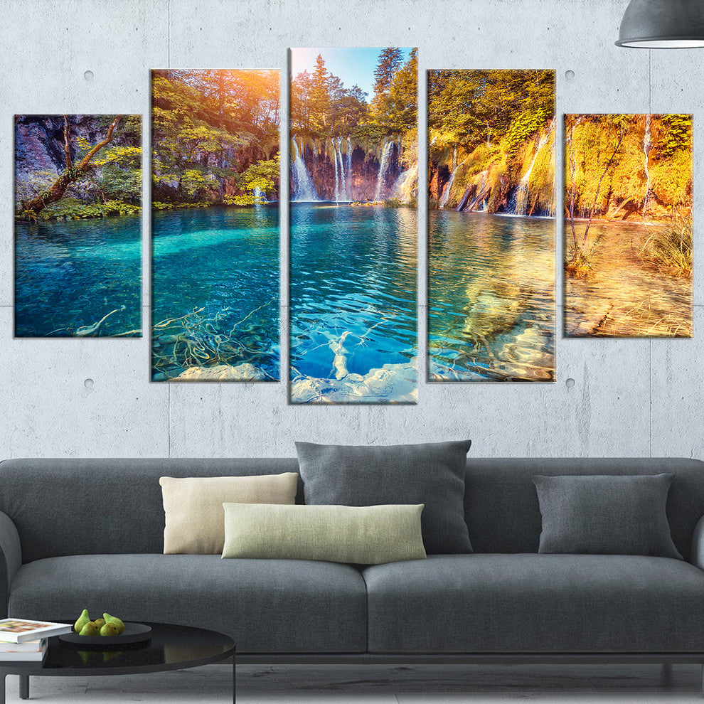 "Turquoise Water and Sunny Beams" Landscape Photo Wall Art, 5 Panels, 60"x32"