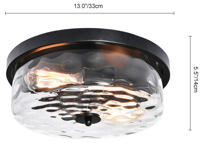 2-Light Water Glass Shaded Drum Flush Mount
