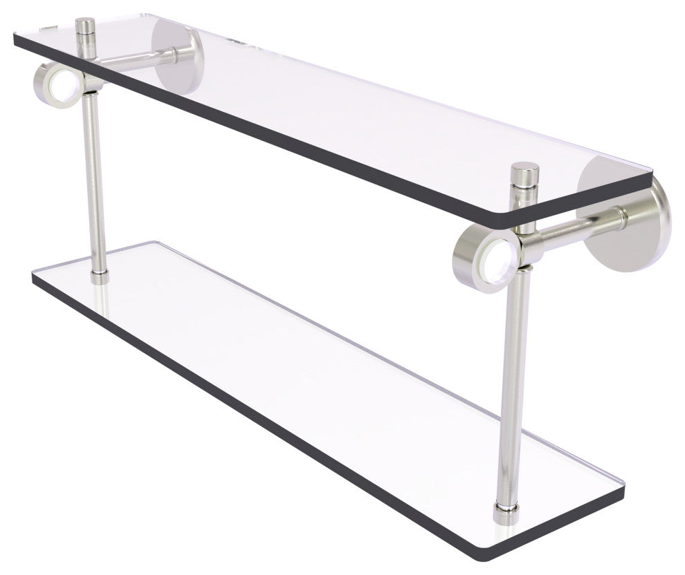 Clearview 22" Two Tiered Glass Shelf, Satin Nickel