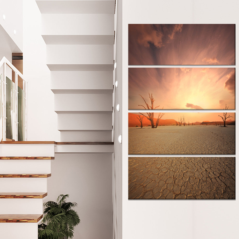 Namib Desert Beautiful Cracked Land, Landscape Canvas Print, 28"x48", 4 Panels