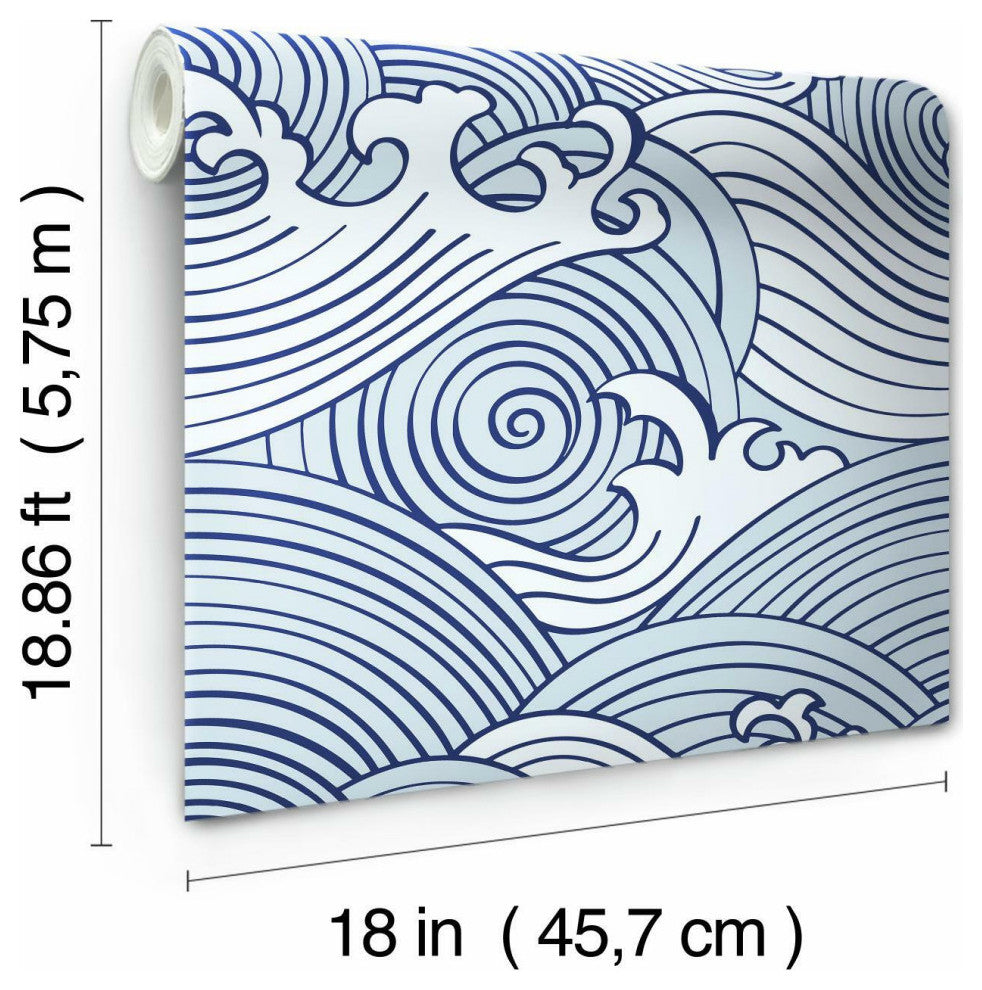 Blue & White Asian Waves Peel & Stick Wallpaper