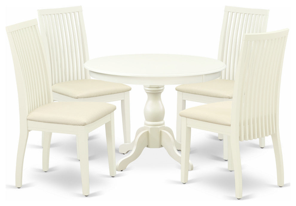 5 Pc Dining Set, Linen White Small Table, 4 Linen White Chairs For, Linen White