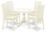 5 Pc Dining Set, Linen White Small Table, 4 Linen White Chairs For, Linen White
