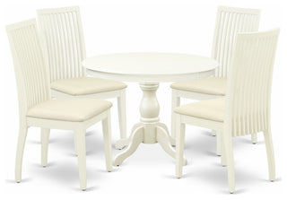 5 Pc Dining Set, Linen White Small Table, 4 Linen White Chairs For, Linen White