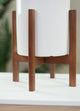 Small Ceramic Planter Cylinder Pot 6" White With Wood Plant Stand Walnut Color