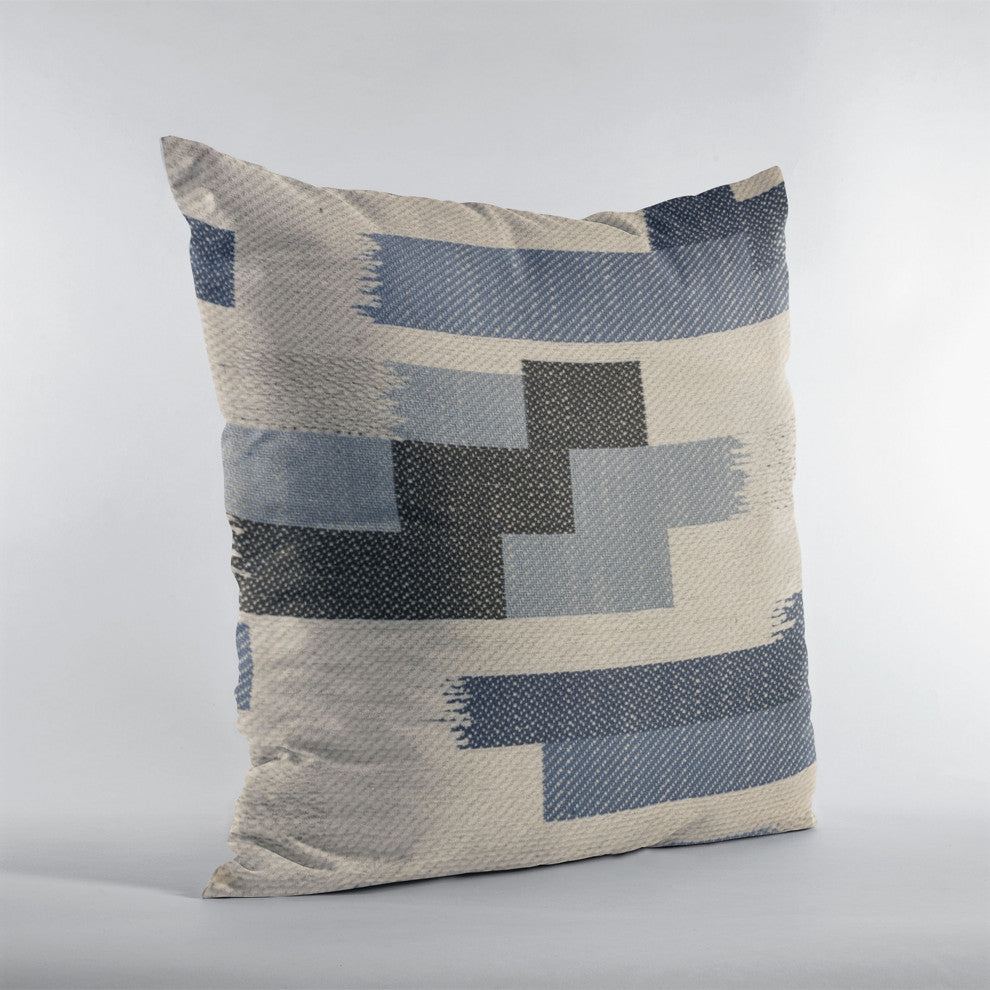 Plutus Blue Blocks Stripe Luxury Throw Pillow, 24"x24"