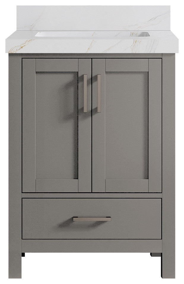 Malibu 24" Single Sink Bath Vanity in Elephant Skin Gray 2" Calacatta Sienna