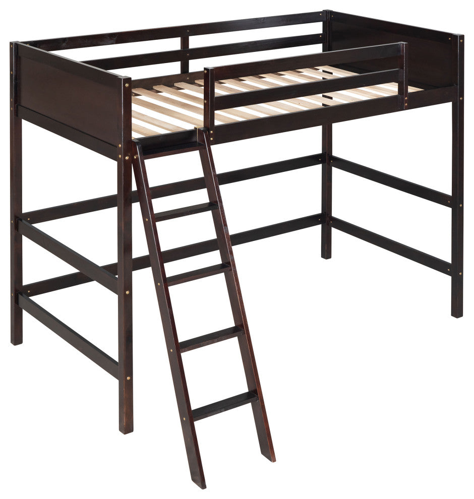 Gewnee Solid Wood Twin Size Loft Bed with Ladder in Espresso
