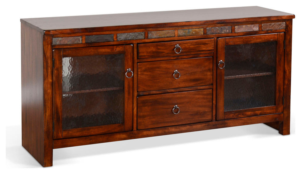 60" TV Stand Media Console Traditional Dark Wood Cabinet