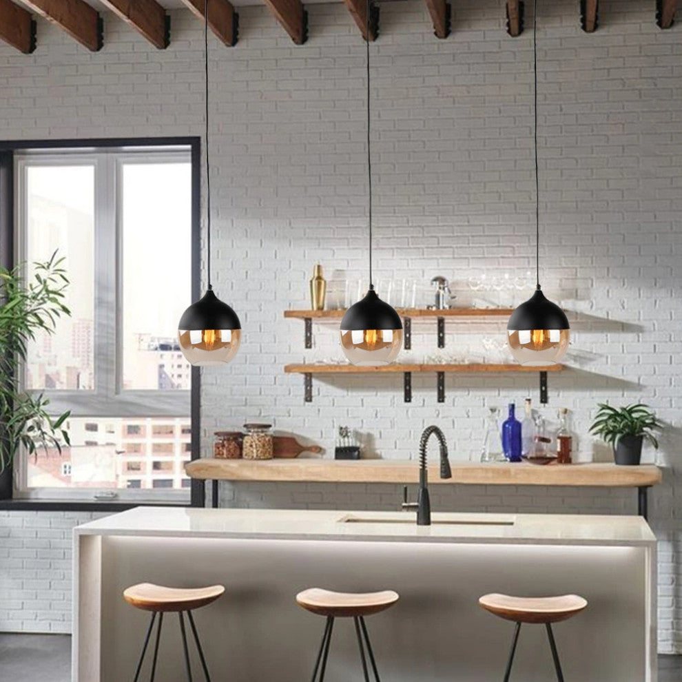 MIRODEMIÂ® Roquebrune-Cap-Martin Loft Chandelier for Kitchen, Black & Amber