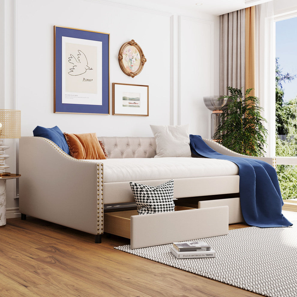 Gewnee Upholstered daybed in Beige ( Full Size)