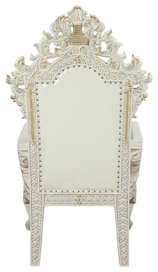 Acme Adara Arm Chair Set of 2 White PU and Antique White Finish