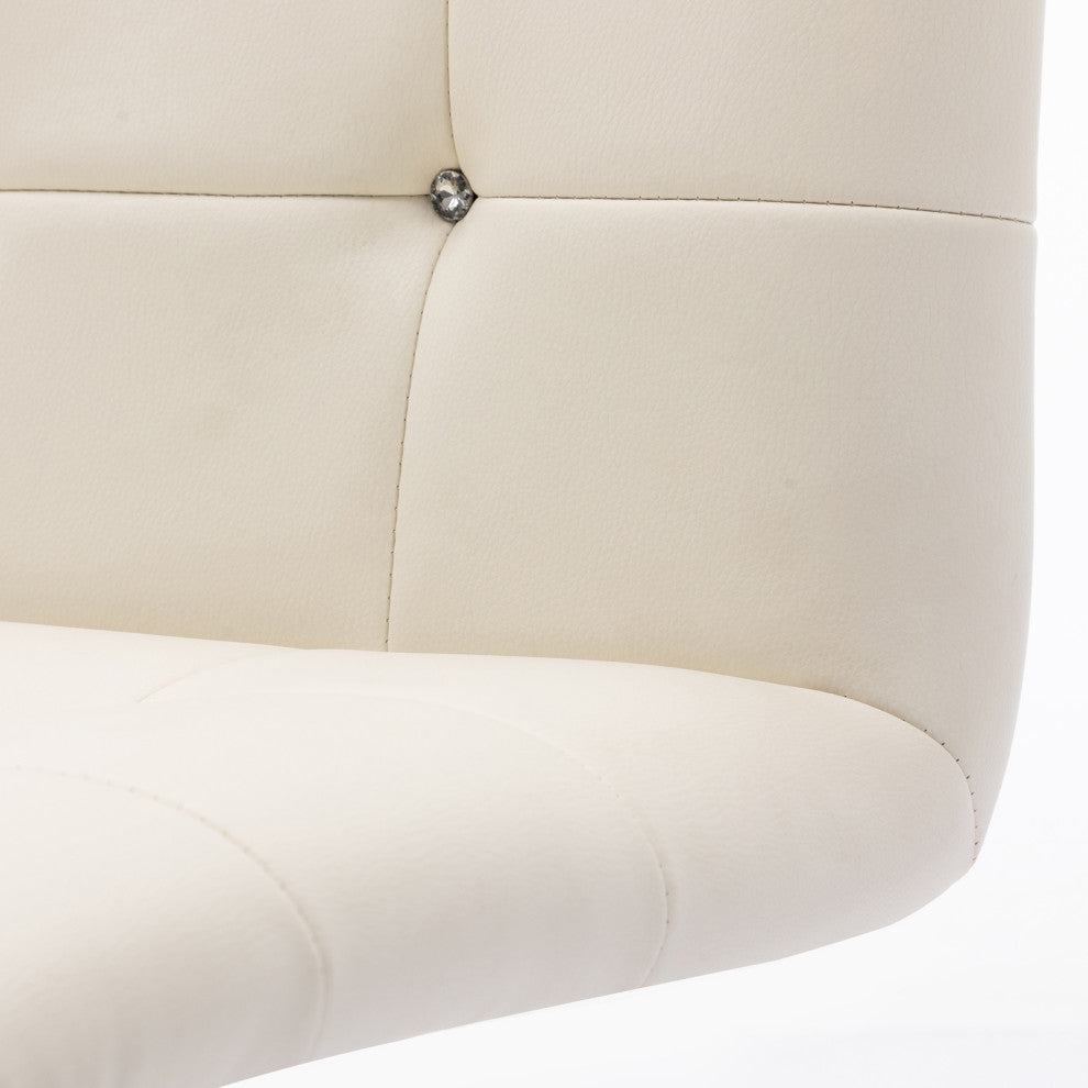 Rhinestone Square Tufted Desk Chair, White-Pu