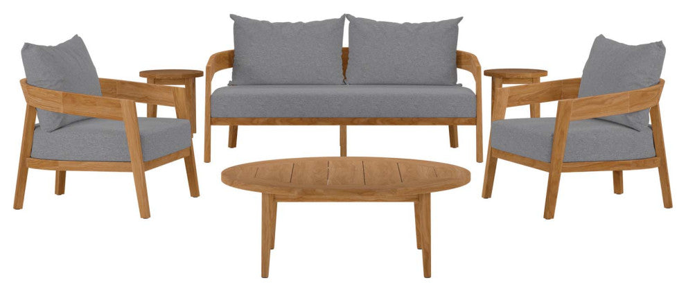 Brisbane 6-Piece Teak Wood Outdoor Patio Set, Natural Gray