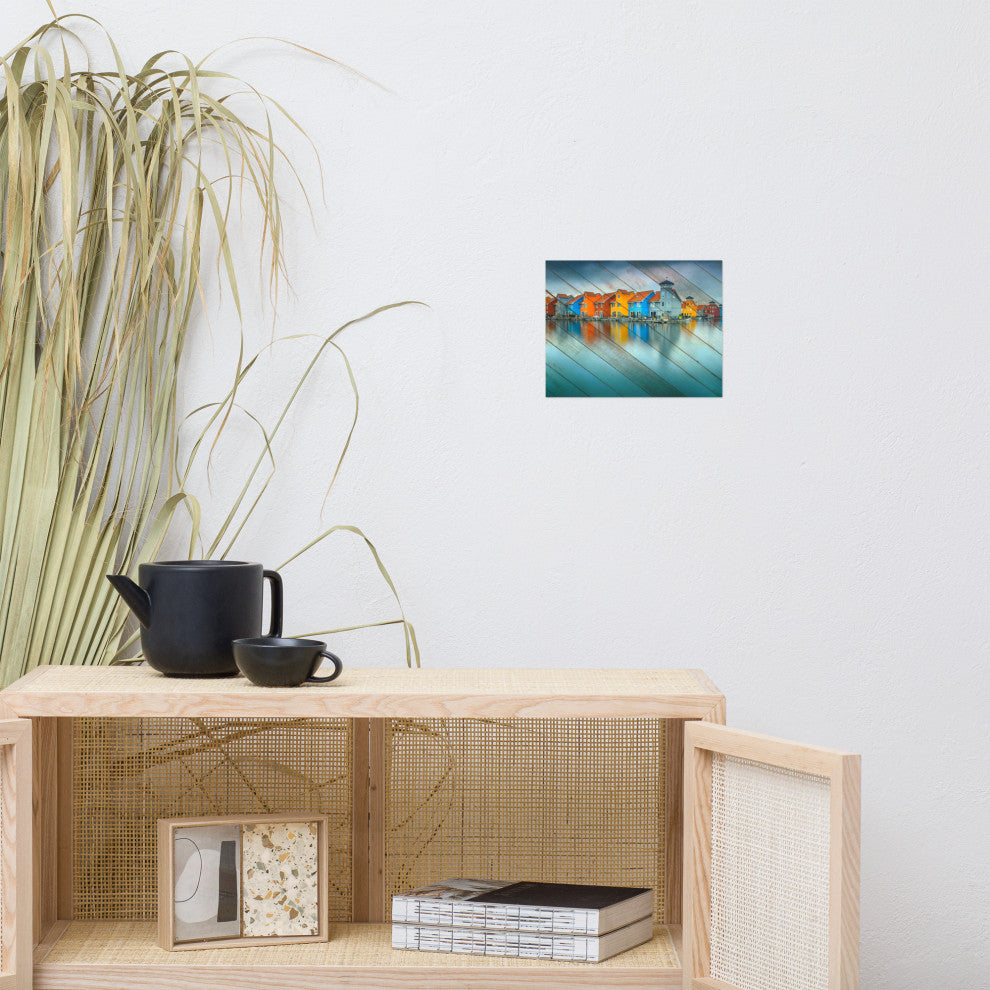 Faux Wood Blue Morning at Waters Edge Groningen Unframed Wall Art Prints, 8" X 10"
