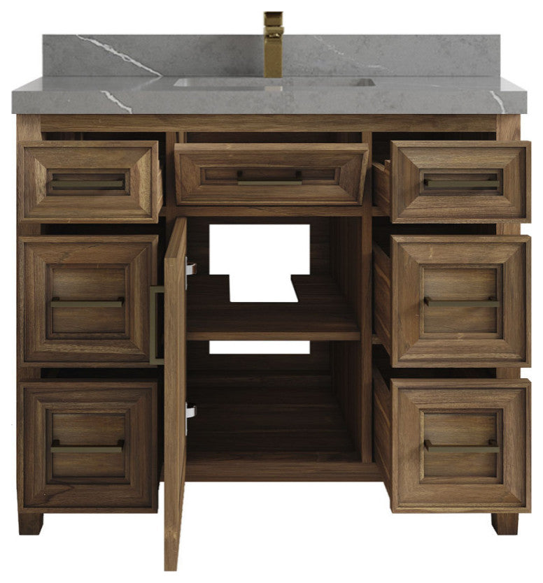 Santa Monica 42 Single Sink Bath Vanity in Graywashed Teak 2" Piatra Gray