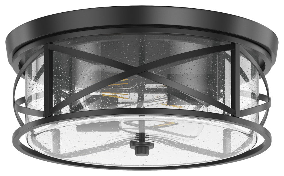 Farmhouse 2-Light Flush Mount Close to Ceiling Light with Seeded Glass Shade