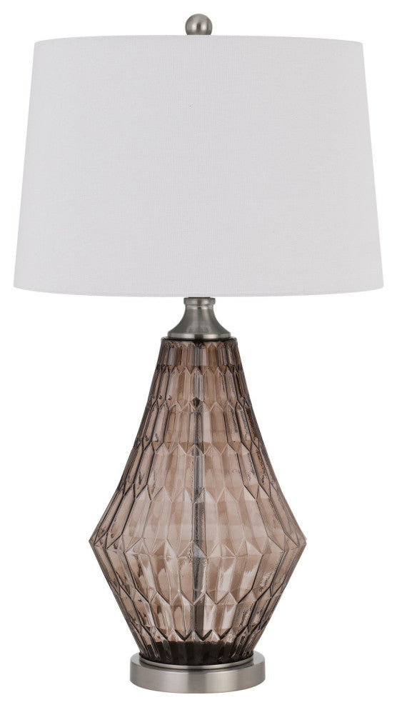 31 Inch Glass Table Lamp with Dimmer, Geometric Base, Brown