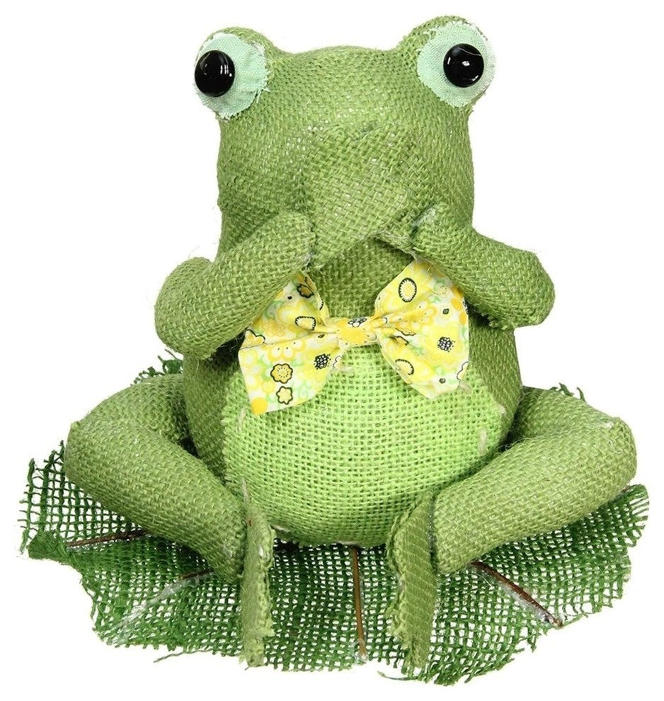 7.5" Green Yellow and White Decorative Sitting Frog Spring Table Top Decoration