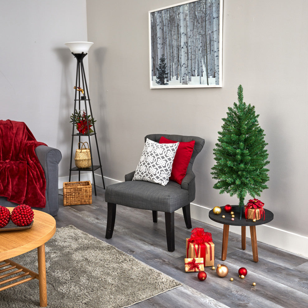 3' Slim Green Mountain Pine Artificial Christmas Tree With 50 Clear LED Lights