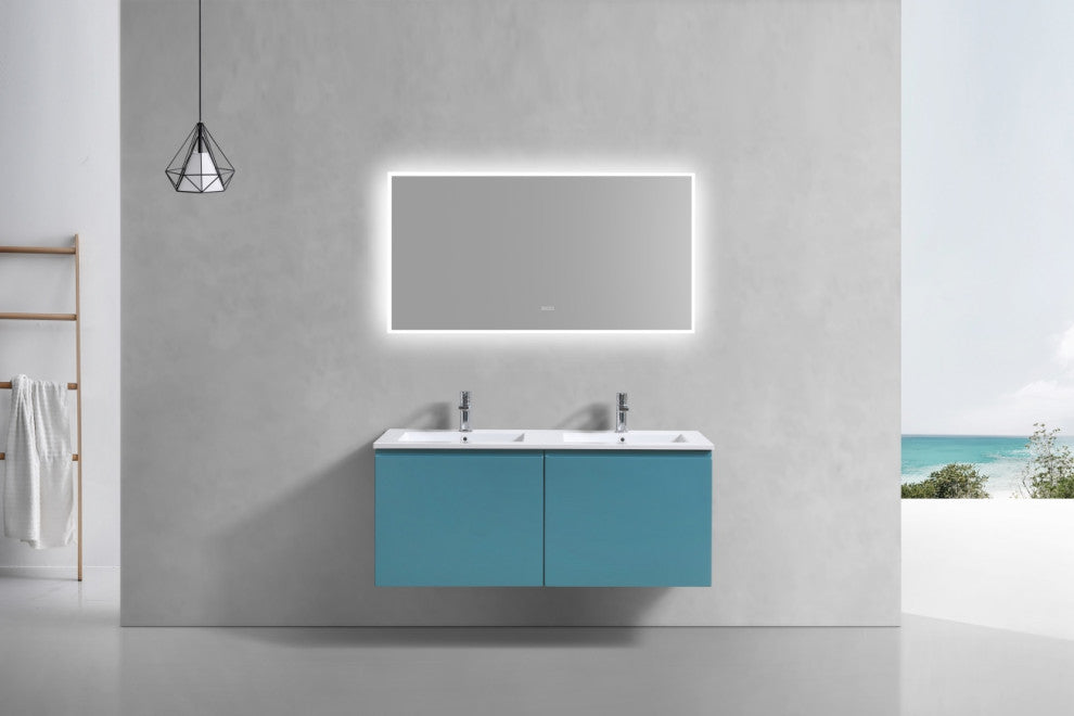 KubeBath Balli 48'' Double Sink Wall Mount Bath Vanity, Teal Green