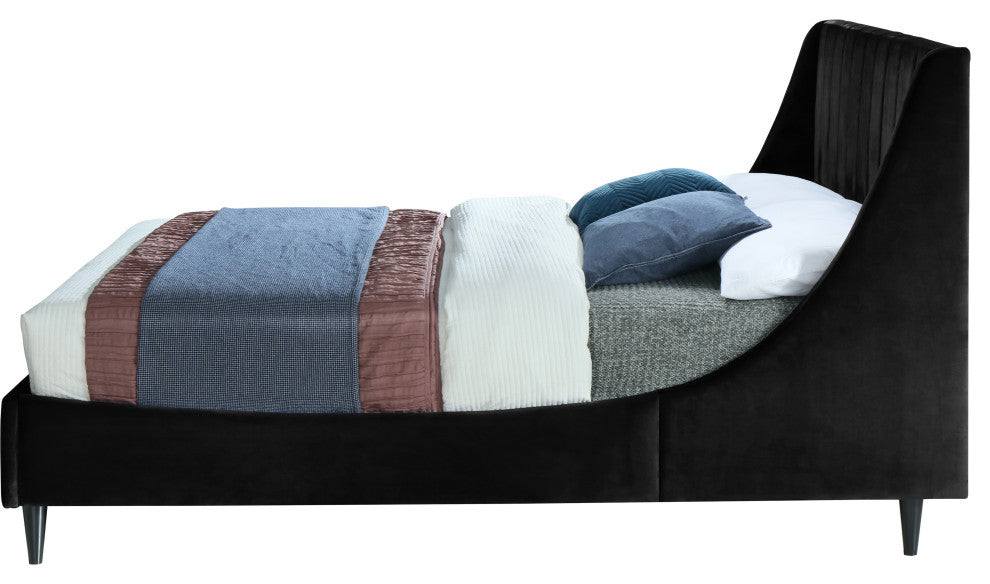 Eva Velvet Upholstered Bed, Black, Queen