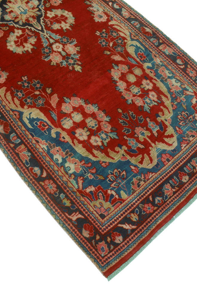 Fine Vintage Distressed Raff Red/Navy Runner, 3'10x10'1