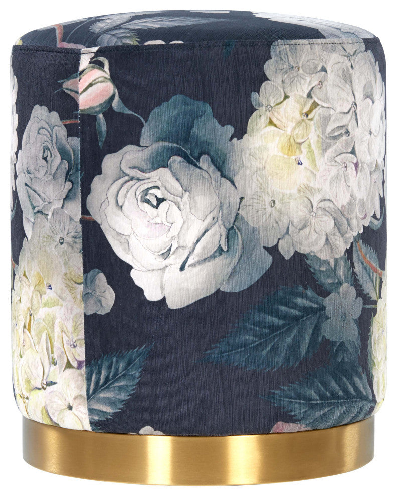Opal Floral Velvet Ottoman with Gold Base