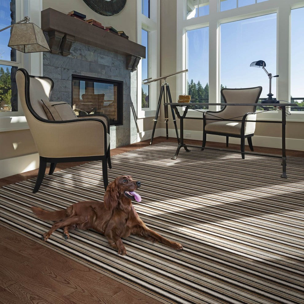 Skid-Resistant Area Rug, Mocha Brown Stripe, 4'x6'