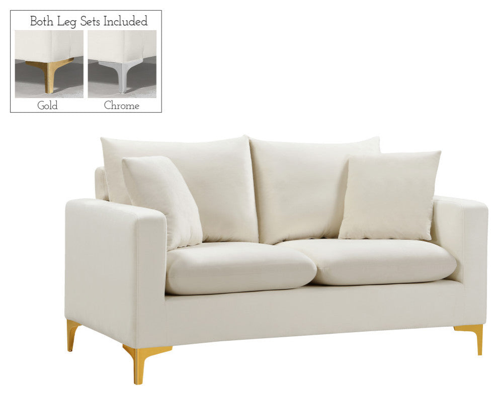 Naomi Velvet Upholstered Loveseat, Cream