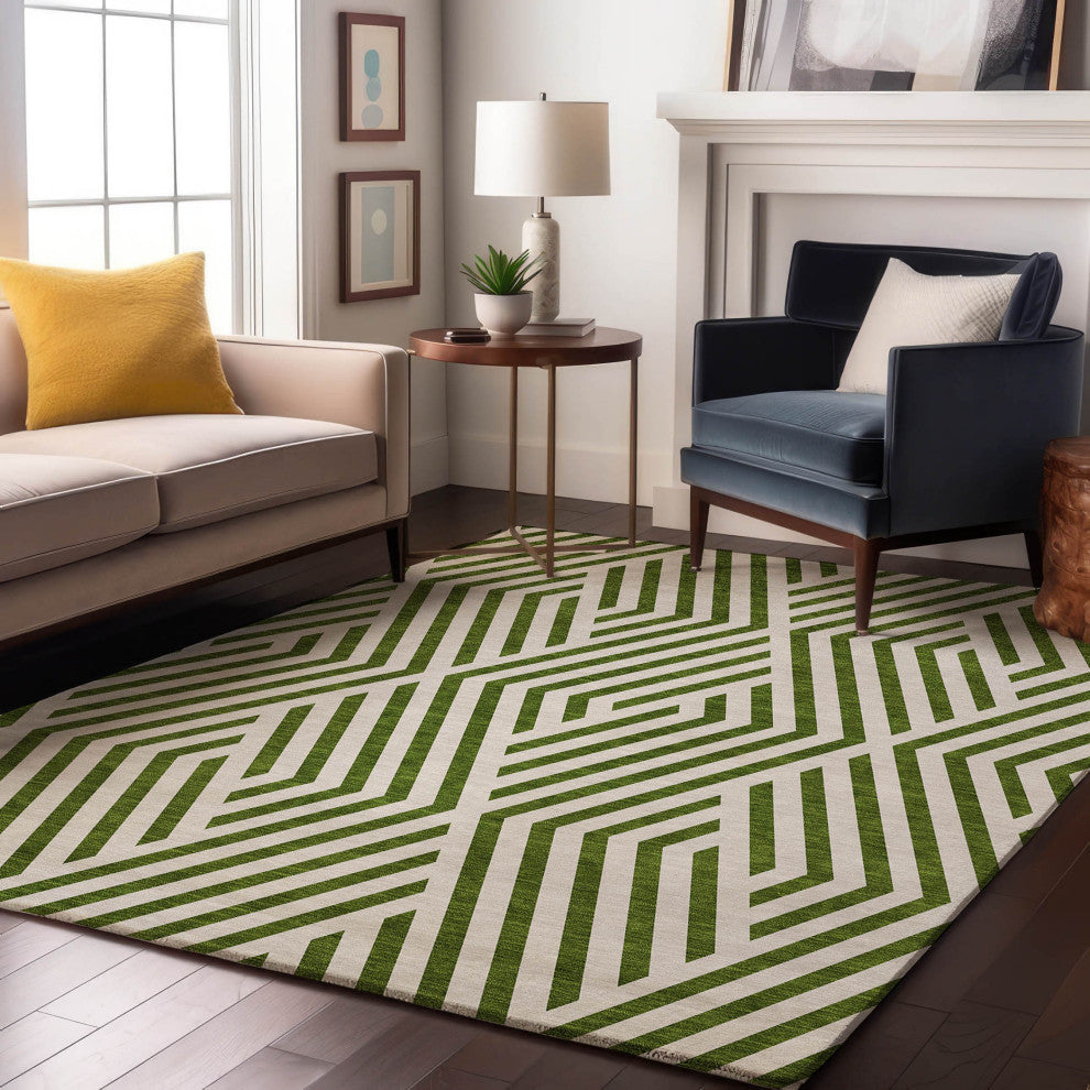 Premium Machine Washable Mayfield AMF550 Olive 5' x 7'6" Rug