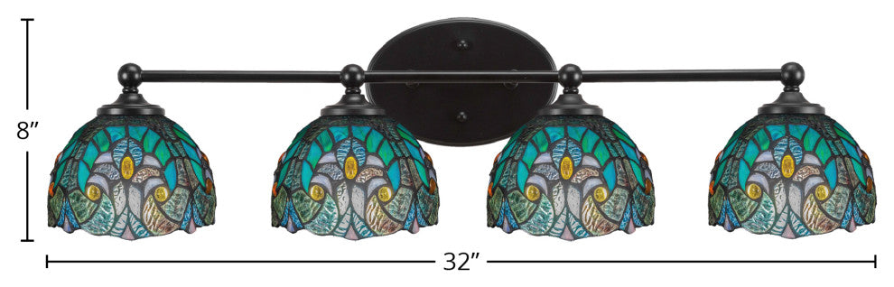 Capri 4-Light Bath Bar, Matte Black/Turquoise Cypress Art