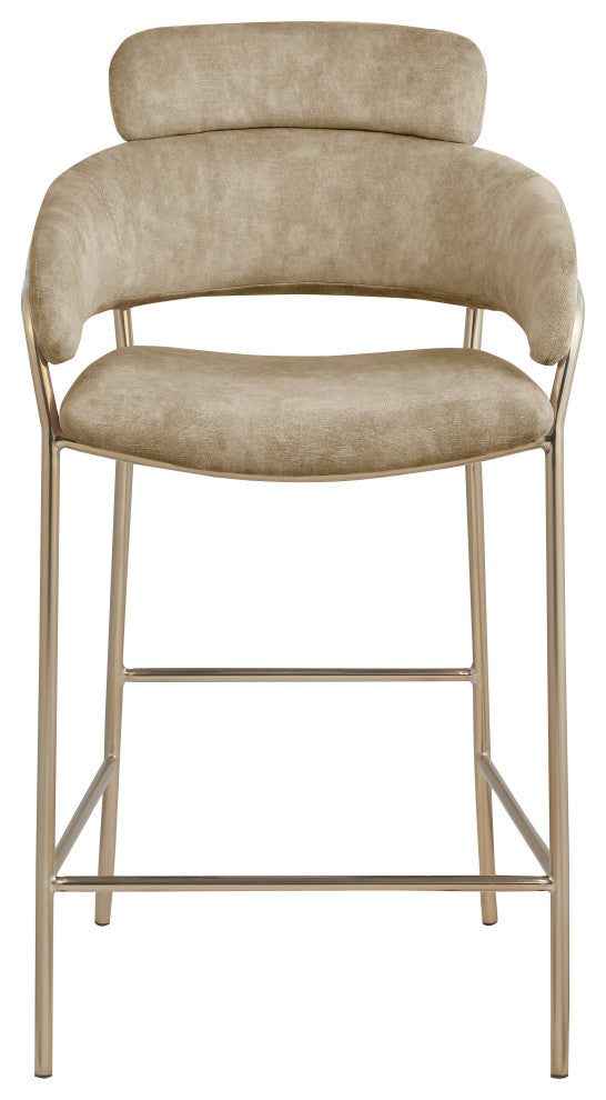 Yara Beige Velvet Upholstered Counter Stool, Beige
