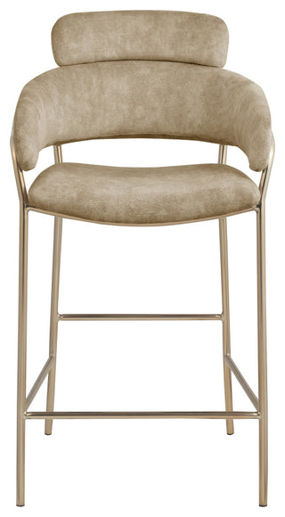 Yara Beige Velvet Upholstered Counter Stool, Beige