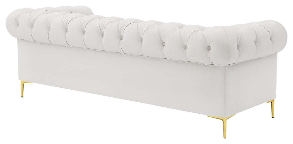 Nicole Miller Geraldine Sofa Button Tufted, 3 Seat, White Leather PU