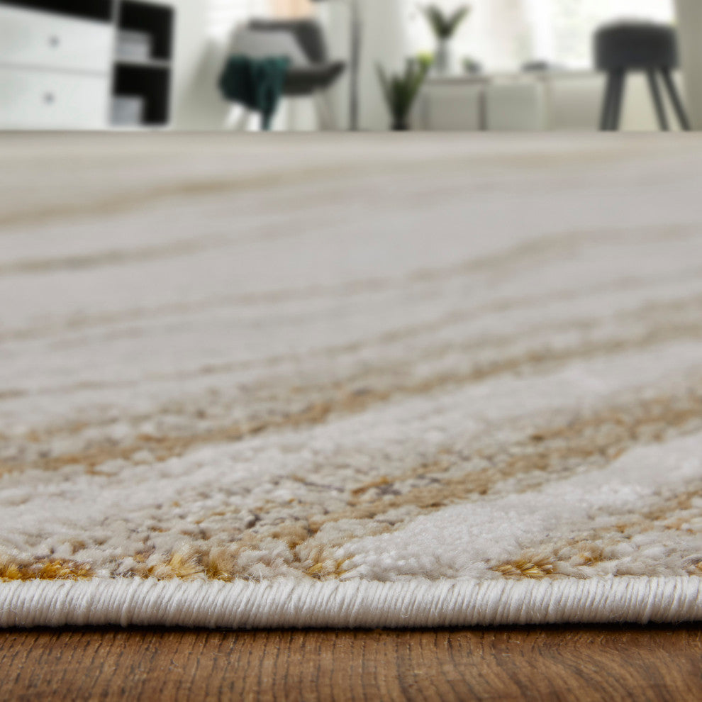 Tripoli Modern Abstract, Ivory/Taupe/Gold, 5'x8' Area Rug