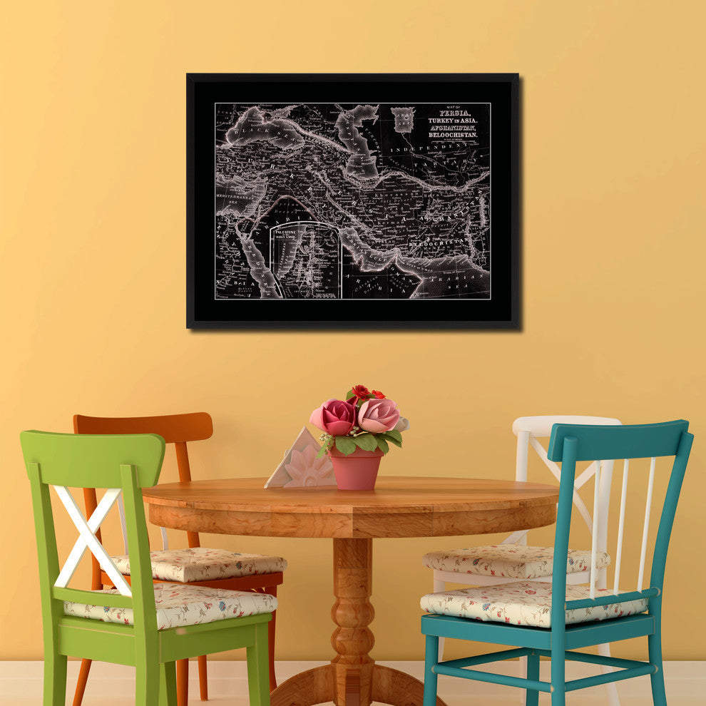 Persia, Iraq, Iran, Afghanistan Vivid Sepia Map On Canvas With Frame, 16" X 21"