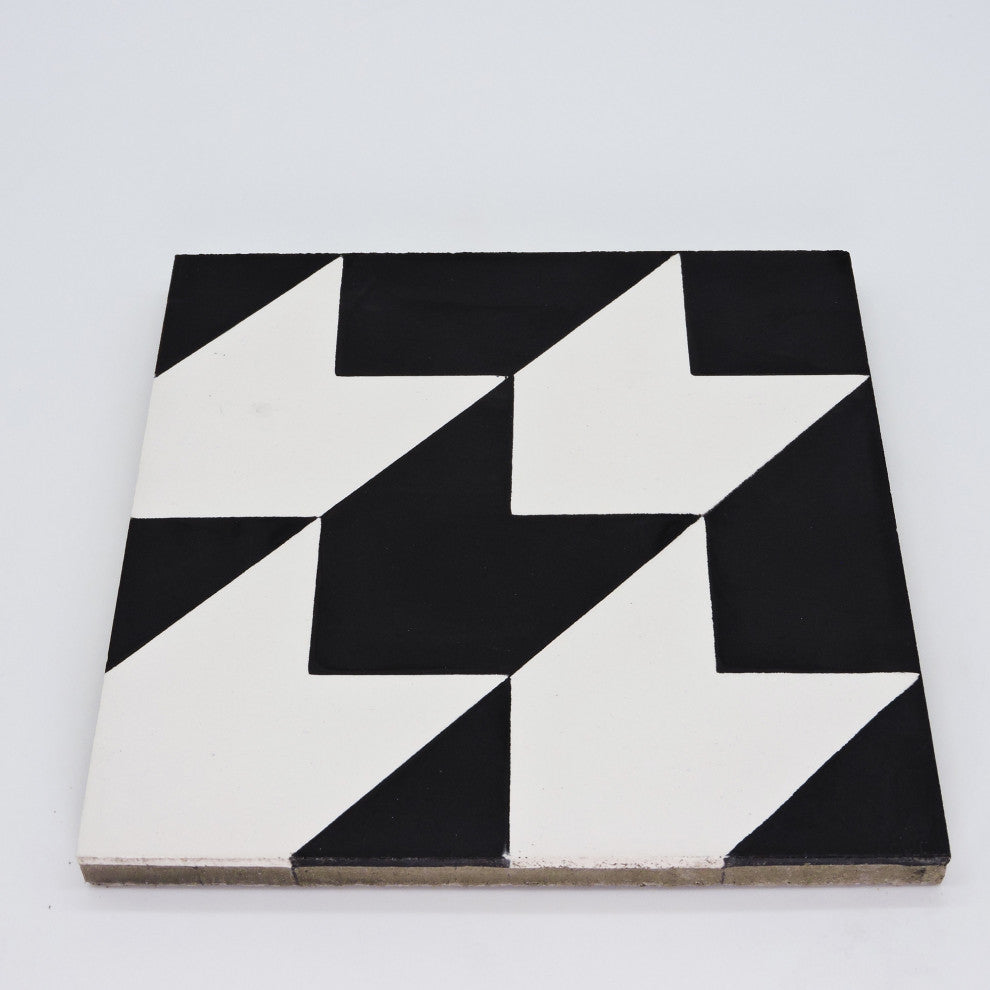 Oujda Handmade Cement Tile, Black/White, Sample