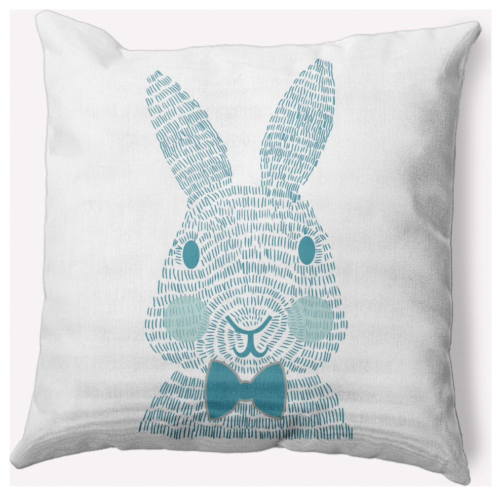 Monochrome Bunny Easter Indoor/Outdoor Throw Pillow, Explorer Blue, 20x20"