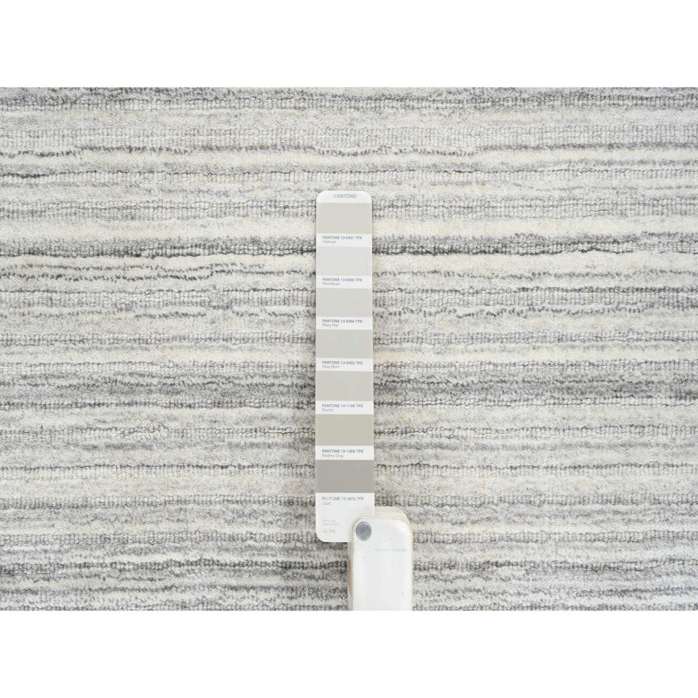 Gray, Hand Loomed Undyed Natural Wool, Modern Design Rug, 9'9"x9'9"