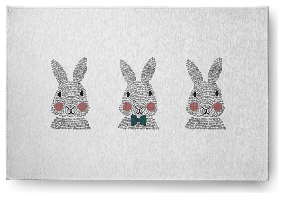Bunny Triplets Easter Chenille Rug, Ocean Abyss Green, 2'x3'