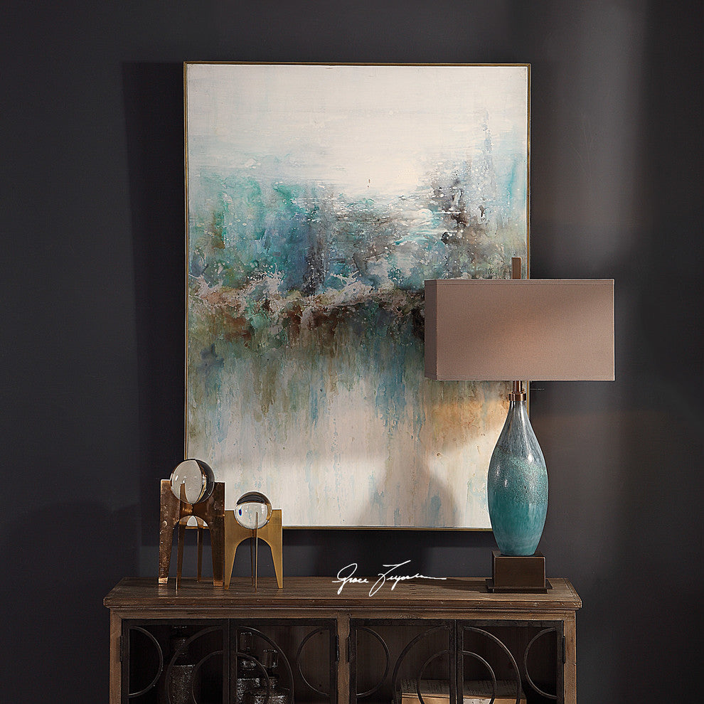 Extra Large 49" Blue Green Aqua Wall Art, Painting Abstract Modern Teal Cobalt