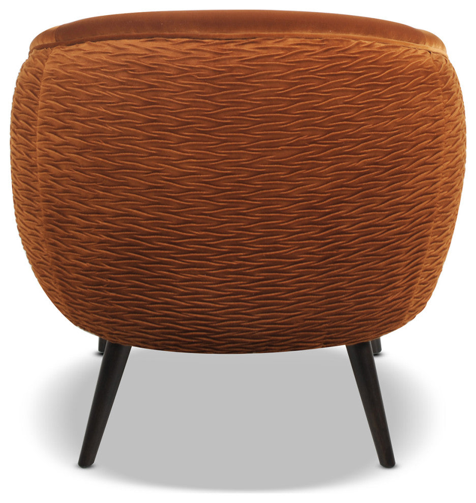 London Ruched Barrel Accent Chair, Burnt Orange Velvet