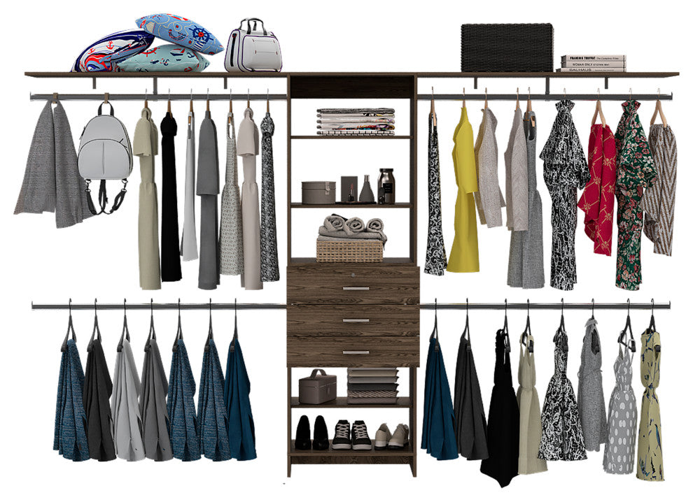 Zamora 69"W - 118"W Closet System, Dark Walnut