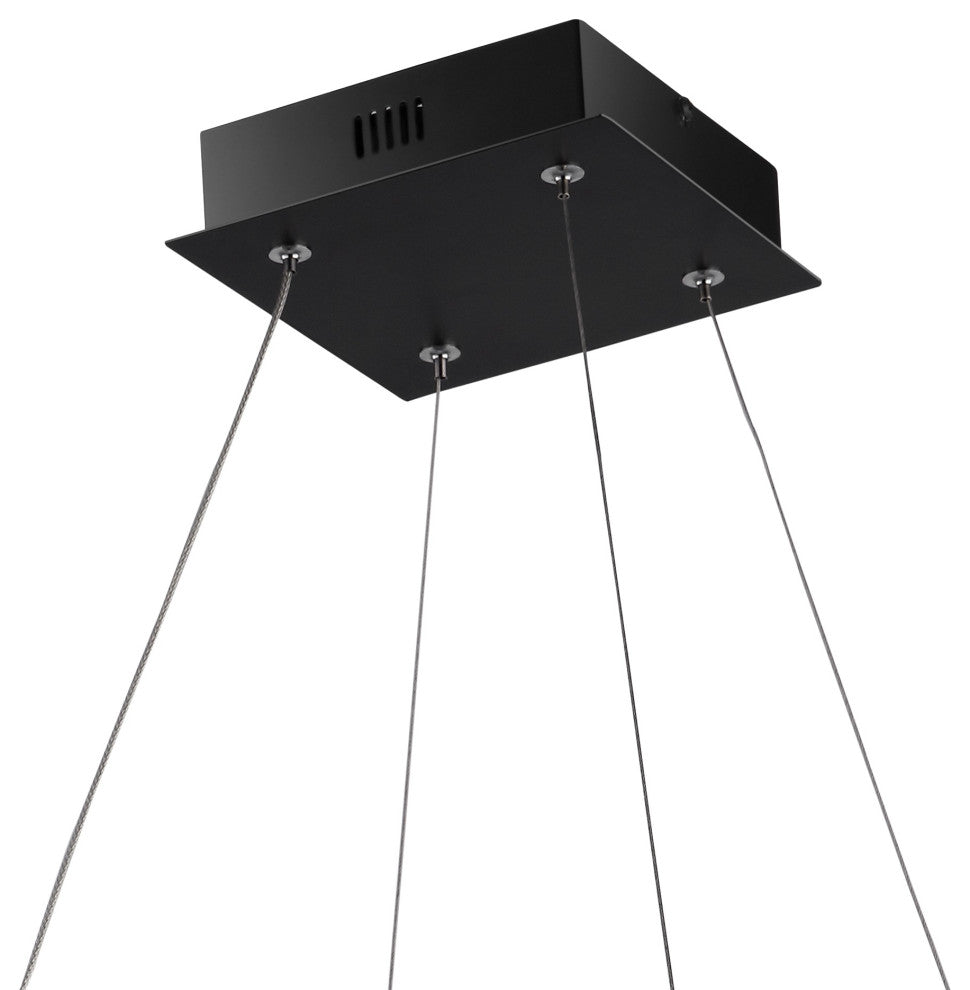 Nero Square Modern Metal LED Pendant Light, Black, Width: 15.75