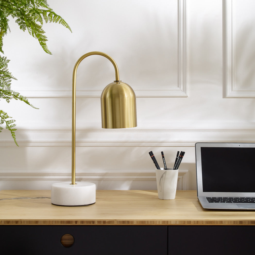 Inspired Home Brileigh Table Lamp, Marble Stone Base, Brass