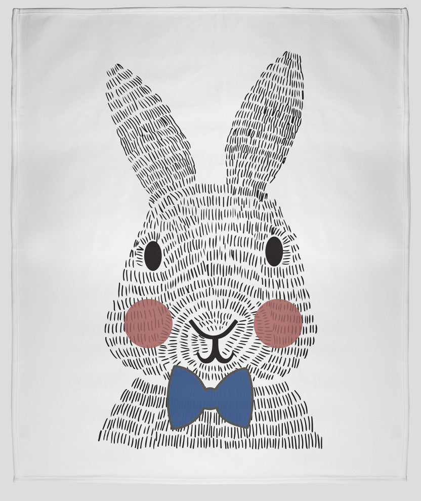 60 x 80 in Bow-tie Easter Bunny Throw Blanket, Dark Cobalt Blue