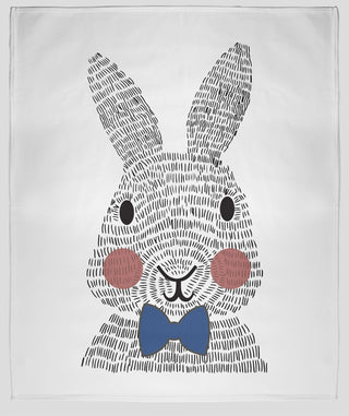 60 x 80 in Bow-tie Easter Bunny Throw Blanket, Dark Cobalt Blue