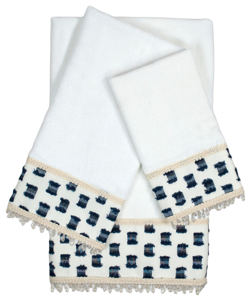 Sherry Kline O''Fifi Indigo-White 3-piece Embellished Towel Set