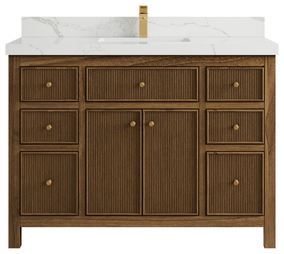 Sonoma Teak 48 Single Sink Bath Vanity in Dark Natural with 2" Calacatta Laza